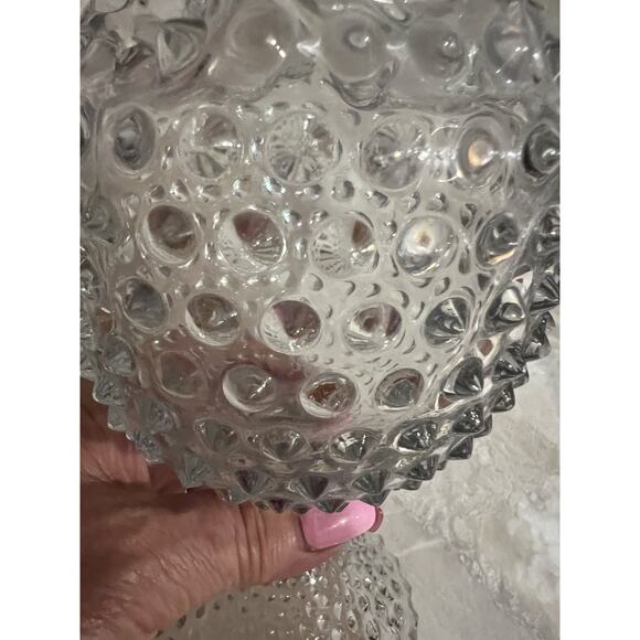 Duncan Miller Hobnail Clear Glass Ivy Bowl /Rose Ball Pedestal Vase Crimped Top - Picture 11 of 12